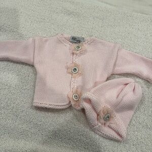 Pink Baby Cardigan and Hat Set